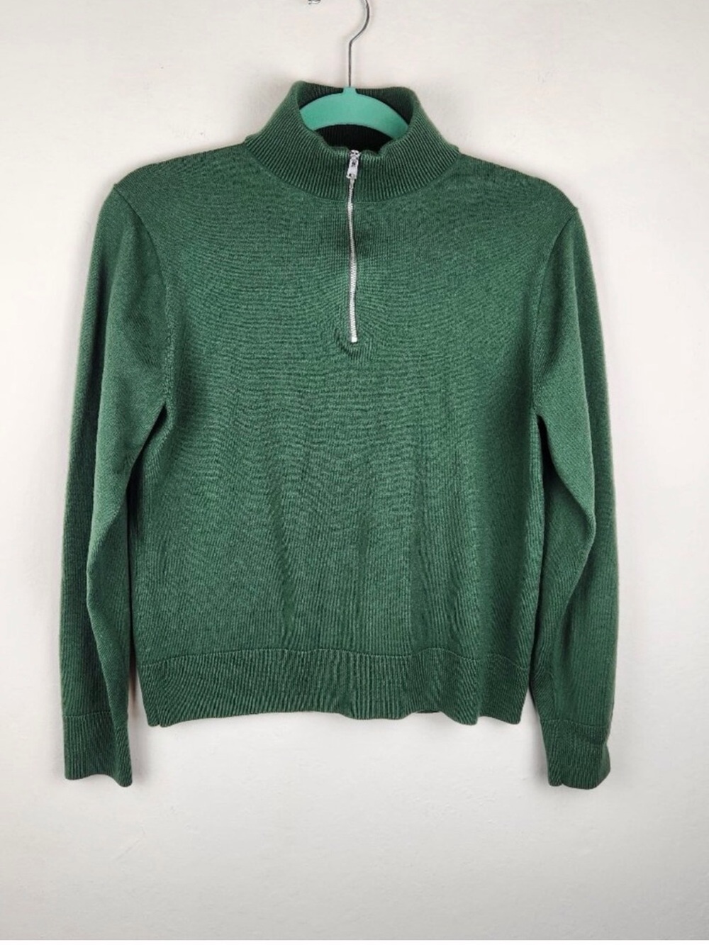 J. Crew Green Wool 1/4 Zip Pullover Sweater